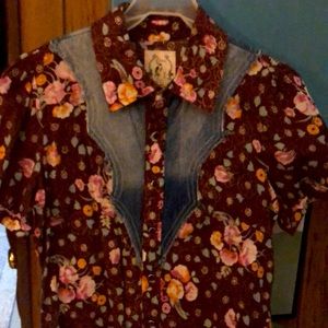 Free People Rockabilly Denim Floral Dress size 8